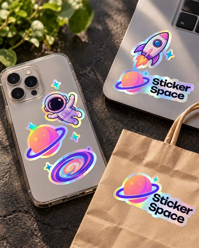 Holograficzne naklejki na telefonie i laptopie